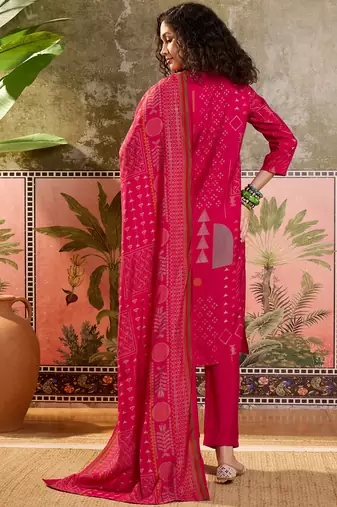 Rani printed kurta with trousers & dupatta set