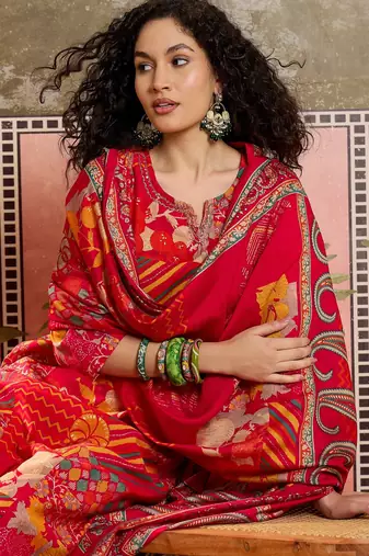 Rani printed kurta with trousers & dupatta set