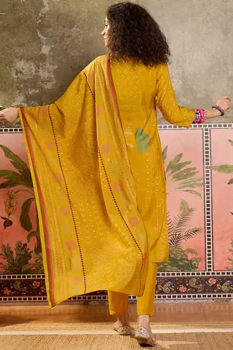 Mustard printed kurta with trousers & dupatta set