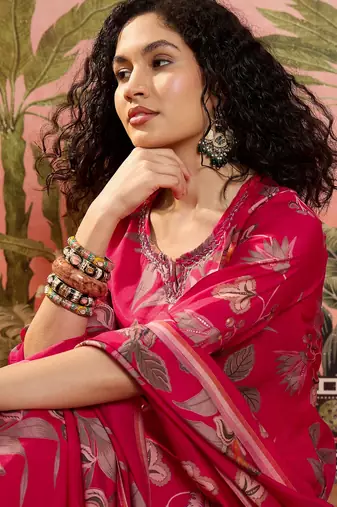 Rani printed kurta with trousers & dupatta set
