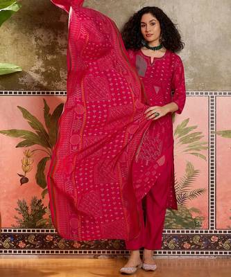 Rani printed kurta with trousers & dupatta set 4