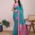 Teal blue woven checkered striped cotton silk kota doria saree with blouse