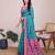 Teal blue woven checkered striped cotton silk kota doria saree with blouse