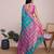 Teal blue woven checkered striped cotton silk kota doria saree with blouse