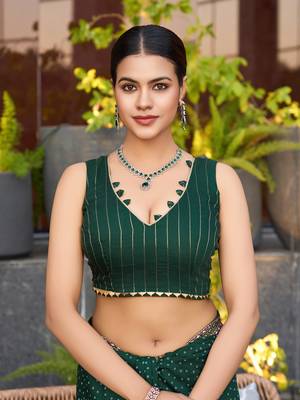 Dark green printed woven cotton silk bandhani saree with blouse 5