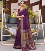 Magenta printed woven cotton silk bandhani saree with blouse