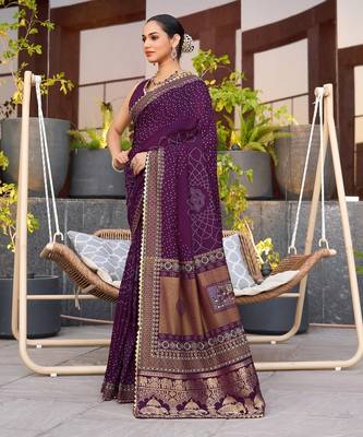 Magenta printed woven cotton silk bandhani saree with blouse 3