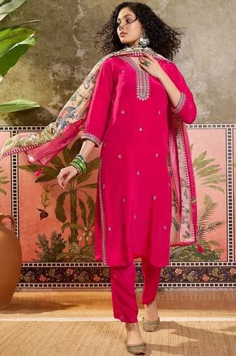 Rani plain kurta with trousers & dupatta set