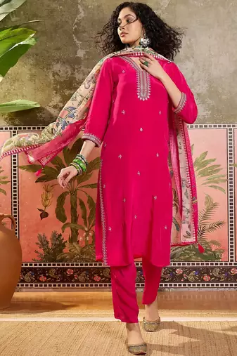 Rani plain kurta with trousers & dupatta set
