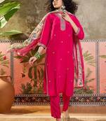 Rani plain kurta with trousers & dupatta set
