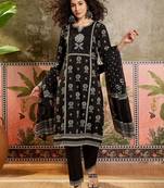 Black printed kurta with trousers & dupatta set