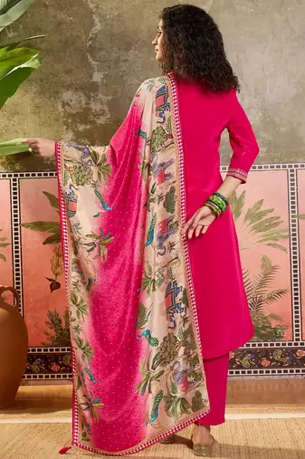 Rani plain kurta with trousers & dupatta set