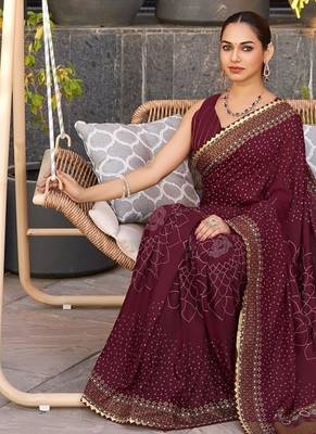 Maroon printed woven cotton silk bandhani saree with blouse 2