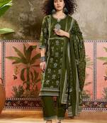 Green printed kurta with trousers & dupatta set