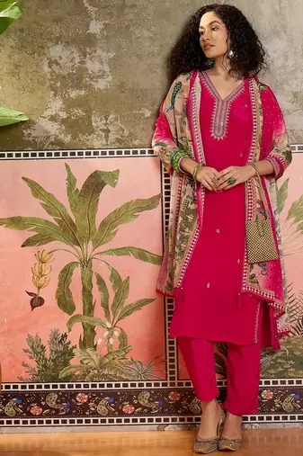 Rani plain kurta with trousers & dupatta set