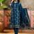 Teal blue printed kurta with trousers & dupatta set