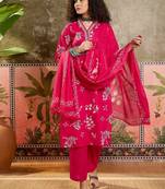 Pink printed kurta with trousers & dupatta set
