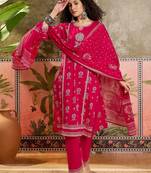 Pink printed kurta with trousers & dupatta set