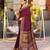 Maroon printed woven cotton silk bandhani saree with blouse