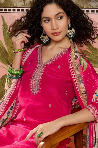 Rani plain kurta with trousers & dupatta set