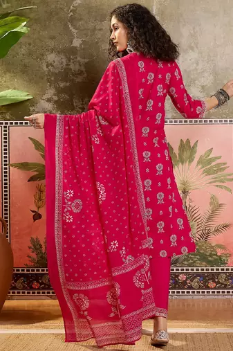 Pink printed kurta with trousers & dupatta set