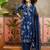 Teal blue printed kurta with trousers & dupatta set
