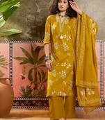 Mustard printed kurta with trousers & dupatta set