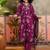 Wine printed kurta with trousers & dupatta set