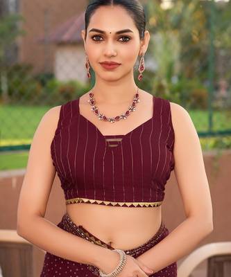 Maroon printed woven cotton silk bandhani saree with blouse 5