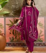Wine printed kurta with trousers & dupatta set