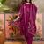 Wine printed kurta with trousers & dupatta set
