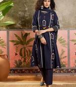 Blue printed kurta with trousers & dupatta set