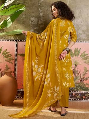 Mustard printed kurta with trousers & dupatta set 2