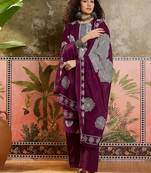 Wine printed kurta with trousers & dupatta set