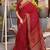 Red printed woven cotton silk bandhani saree with blouse