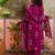 Wine printed kurta with trousers & dupatta set