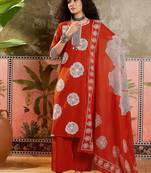 Rust orange printed kurta with trousers & dupatta set