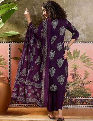 Purple printed kurta with trousers & dupatta set 2