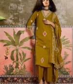 Mustard printed kurta with trousers & dupatta set