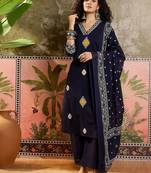 Blue printed kurta with trousers & dupatta set