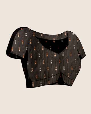Black woven embellished self design silk blend saree with blouse 5