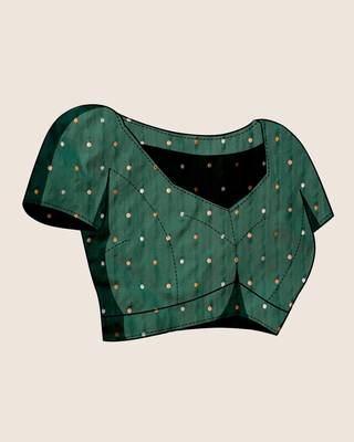 Green woven embellished self design silk blend saree with blouse 5