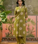 Green  printed kurta with trousers & dupatta set