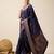 Navy blue woven embellished self design pure silk kanjivaram saree with blouse