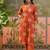Rust printed kurta with trousers & dupatta set