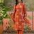 Rust printed kurta with trousers & dupatta set