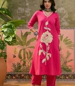 Pink plain kurta with trousers & dupatta set