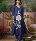 Blue  plain kurta with trousers & dupatta set