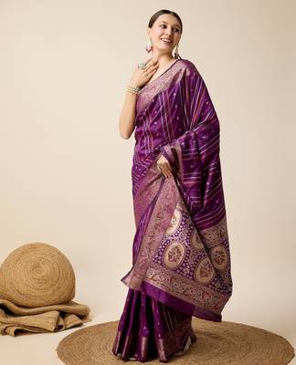 Purple woven embellished self design silk blend saree with blouse 3