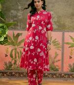 Pink printed kurta with trousers set
